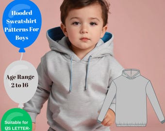 Jungen Hoodie Schnittmuster | Kinder Kapuzenpullover PDF | Pullover Strickmuster | Winter-Fleece Hoodie | Einfaches DIY Jungen Outfit nähen