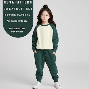 Raglan Sleeve Sweatsuit PDF  Sewing Pattern,Suitable For Kids - A4-A0-US Letter- ,Age Range 2-16 years