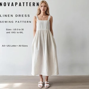 Linen Maxi Dress Sewing Pattern: Sleeveless Summer Sundress (PDF)
