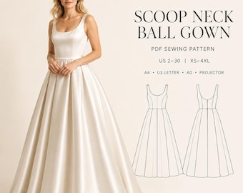 Ballgown Maxi Dress Sewing Pattern: US Size 2-30, XS-4XL (PDF Pattern)