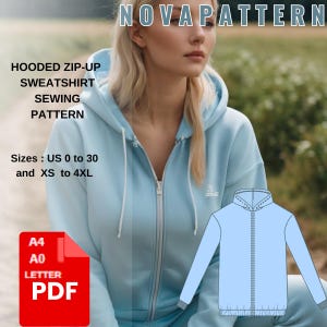 Zip-Up Hoodie Sewing Pattern Fo Women,Sweatsuit,Tracksuit,Home Wear Top Ladies Size ( US2 to 30 )-EU(XS to 4XL