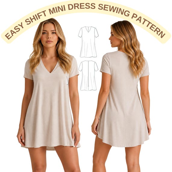 a line mini dress sewing pattern Beginner A-line Pattern, Easy Summer Shift Dress (PDF Download) Size:Size 26W Sewing instructions Back in stock Fantasy Lace Long Sleeves