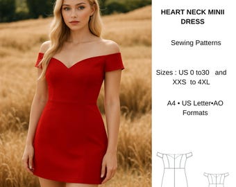 Open Shoulder Mini Dress Sewing Pattern, Off Shoulder Bodycon Dress Pattern, Sexy Summer Dress PDF, Women US 2-30 A4 A0 US Letter