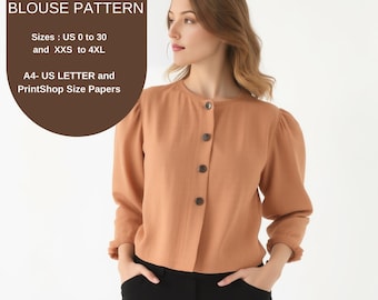 Button Up Blouse Sewing Pattern | Long Sleeve Linen Shirt | Minimalist Casual Top | Easy PDF Sewing Pattern for Women | Fall Outfit