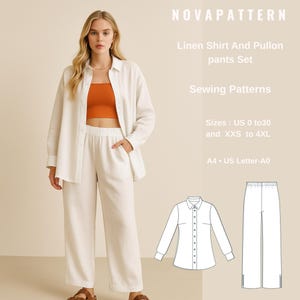 Linen Shirt and Pants Sewing Pattern: Loose Fit Summer Set (PDF Pattern, US 2-30)
