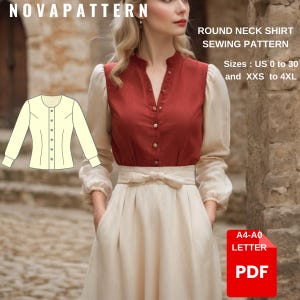 Patrón de blusa y camisa vintage estilo Cottagecore, camisa formal de oficina, tallas A0-A4-Carta; EE. UU. 2 a 30 (Nuestra colección incluye opciones de tallas grandes).