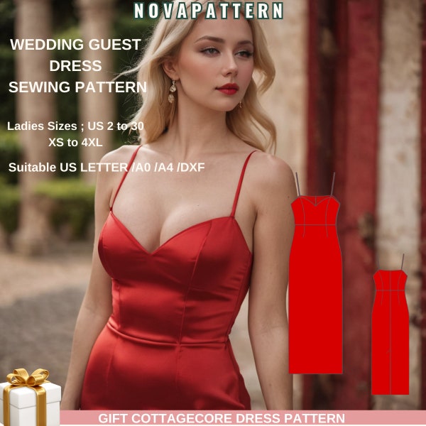 Wedding Guest Dress Sewing Pattern,Sizes ;US 2 to 30 and XS to 4XL,Suitable A0- A4-Letter -Our collection includes plus-size options