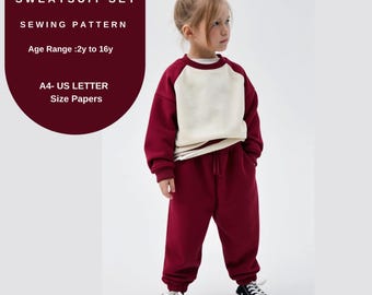 Kids Sweatsuit Sewing Pattern | Unisex Sweatshirt and Jogger Pants Set | Comfortable Loungewear | PDF Pattern A4 US Letter 2y–16y