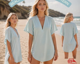 Beach Cover Up Sewing Pattern | Kaftan Tunic Dress | Boho Resort Wear | Easy Summer Outfit | PDF Sewing Pattern for Women