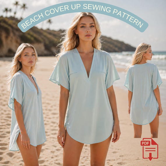 beach kaftan dress pattern Beach Cover up Sewing Pattern | Kaftan Tunic Dress | Boho Resort Wear |  Easy Summer Outfit | PDF Sewing Pattern for Women