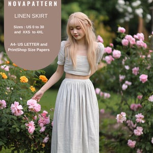 Linen Maxi Skirt Sewing Pattern: Gathered Design, US 2-30 (PDF Pattern)