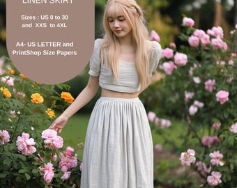 Linen Maxi Skirt Sewing Pattern: Gathered Design, US 2-30 (PDF Pattern)