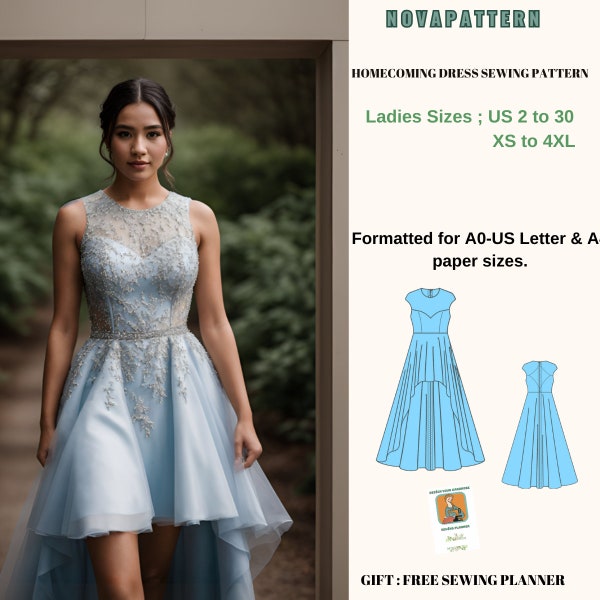 BallGown Hi-low formal dress Sewing Pattern,Sizes;US 2 to 30 Suitable A0- A4-US Letter Our collection includes plus-size options