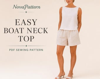 Naaipatroon voor een tanktop met boothals, mouwloze blouse van linnen (PDF-download)