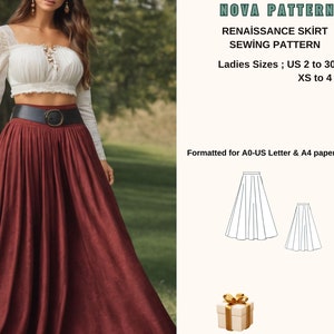 Renaissance Skirt Pattern- Maxi flare Skirt Sewing Pattern,Ladies Size ; US 2 to 30,  A0 -A4 -US Letter