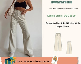 Wide Leg Palazzo Pants Sewing Pattern|Ladies Size;US 2 to 30 / Xs to 4 XL-Our collection includes plus-size options