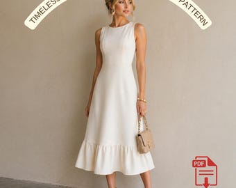 Patrón de costura para vestido de diario con bajo con volantes / Vestido sin mangas ajustado y con vuelo / Conjunto casual de verano / Patrón de costura fácil en PDF para mujer