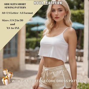 Side Slit  Summer Shorts Sewing Pattern | XS-4XL |2 to 30 | Instant Download | Easy Digital PDF | Women&#39;s Elastic Waist Shorts