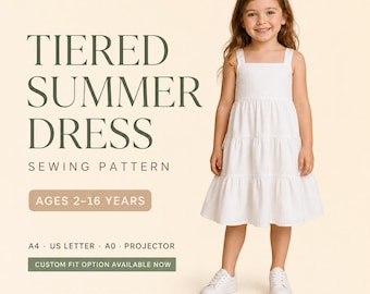 Tiered Summer Dress Sewing Pattern for Girls | Sleeveless Ruffle Midi Dress | PDF Pattern | A4 & US Letter | Ages 2–16 Years