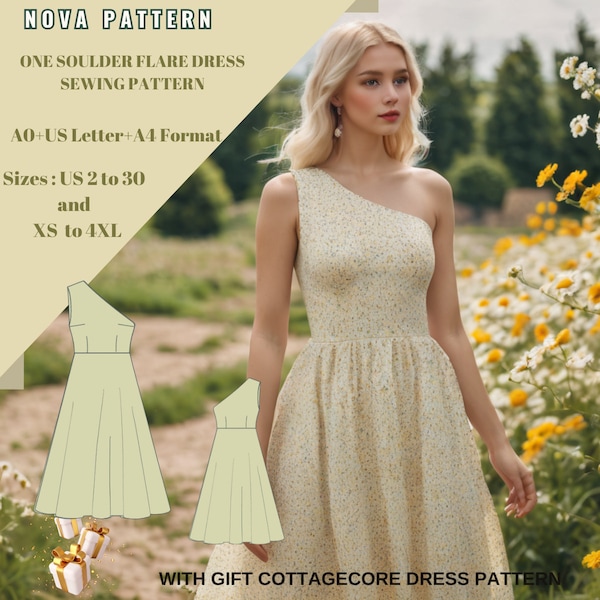 One shoulder Midi Circle skirt Dress pattern|Linen dress,cocktail dress pattern| With Free Sewing Planner