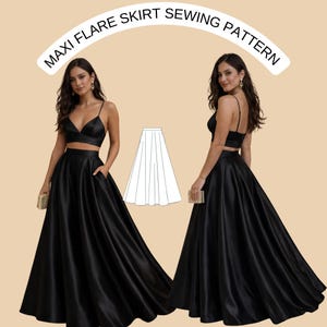 Maxi Flare Skirt Sewing Pattern | High Waist Long Skirt | Elegant Evening or Formal Skirt | Flowing A-Line Maxi Skirt | PDF Sewing Pattern