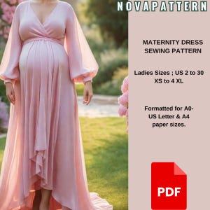 Maternity Gown Sewing Pattern: Hi-Low Dress, US Sizes 2-30 (PDF Pattern)