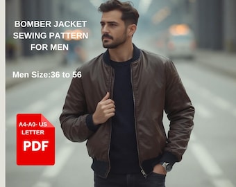 Bomber jacket for Men,Varsity  Jacket PDF sewing pattern,easy sewing pattern instant download,Men Size;36 to 56/Suitable for A0-A4-US LETTER