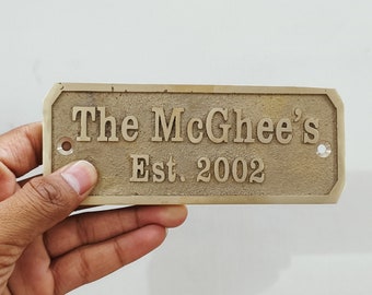 Cast Brass personalized signs - Custom family name signs long lasting - Metal signs for indoor outdoors