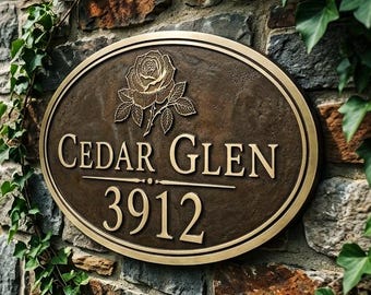 Custom Bronze Oval House Number Plaque – Personalized Address Sign, Anniversary Gift
