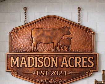 Custom Copper Ranch Plaque, Personalized Farmhouse Address Sign, Outdoor Estate Markers