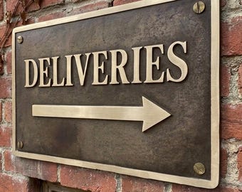 Custom Cast Bronze Directional Sign – Personalized Outdoor  Arrow sign - Way finding Plaque