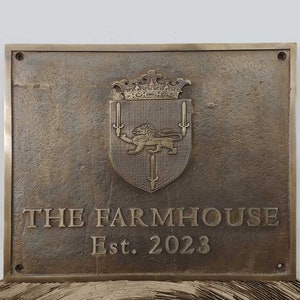 Custom made cast bronze Signs & Plaques - Personalized logo/crest plaque - Bronze anniversary gift - Old school signs - Address marker signs