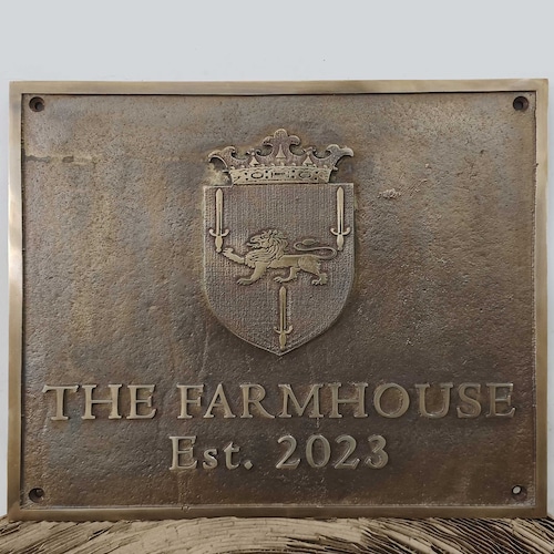 Custom cast bronze Sign & Plaque - Personalized logo/crest plaques - Bronze 8th anniversary gift - address Plaques  Historical marker