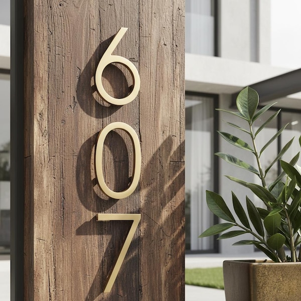 Solid Brass Floating House Number – Modern Address Sign - Modern house numbers - mailbox numbers - Vertical house numbers - facade sign