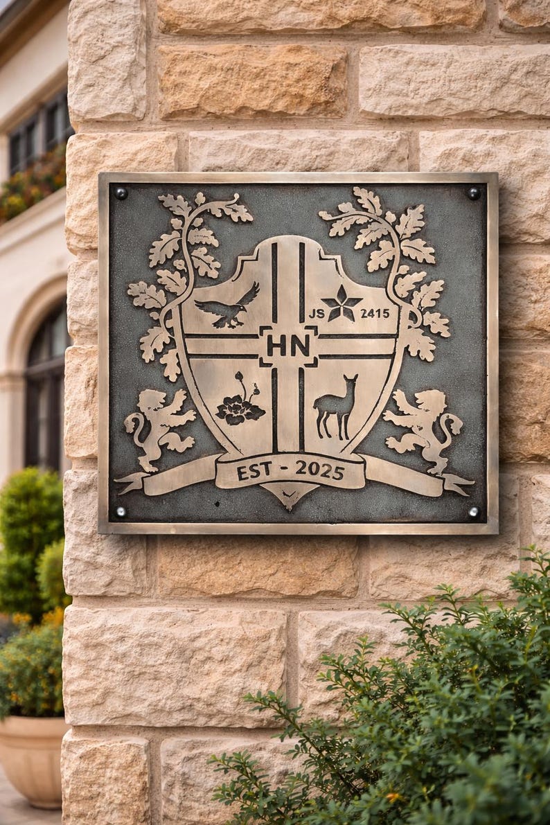 Crest Sign Post Custom Bronze Crest Sign – House Sign - Villa Family Crest & Office ...