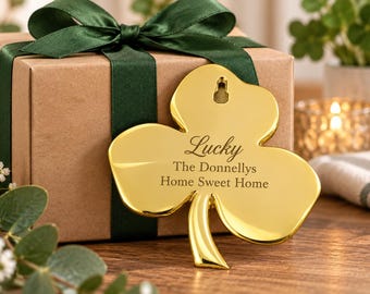 Personalized Solid Brass Shamrock Sign, Christmas & Halloween gift  Irish Lucky Charm, Celtic Holiday Decor