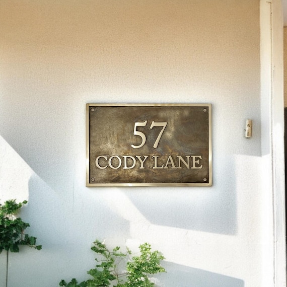 Custom Bronze House Number Plaque sign - Address marker - personalized  Private Property Signage - Bronze anniversary gift - Old school sign