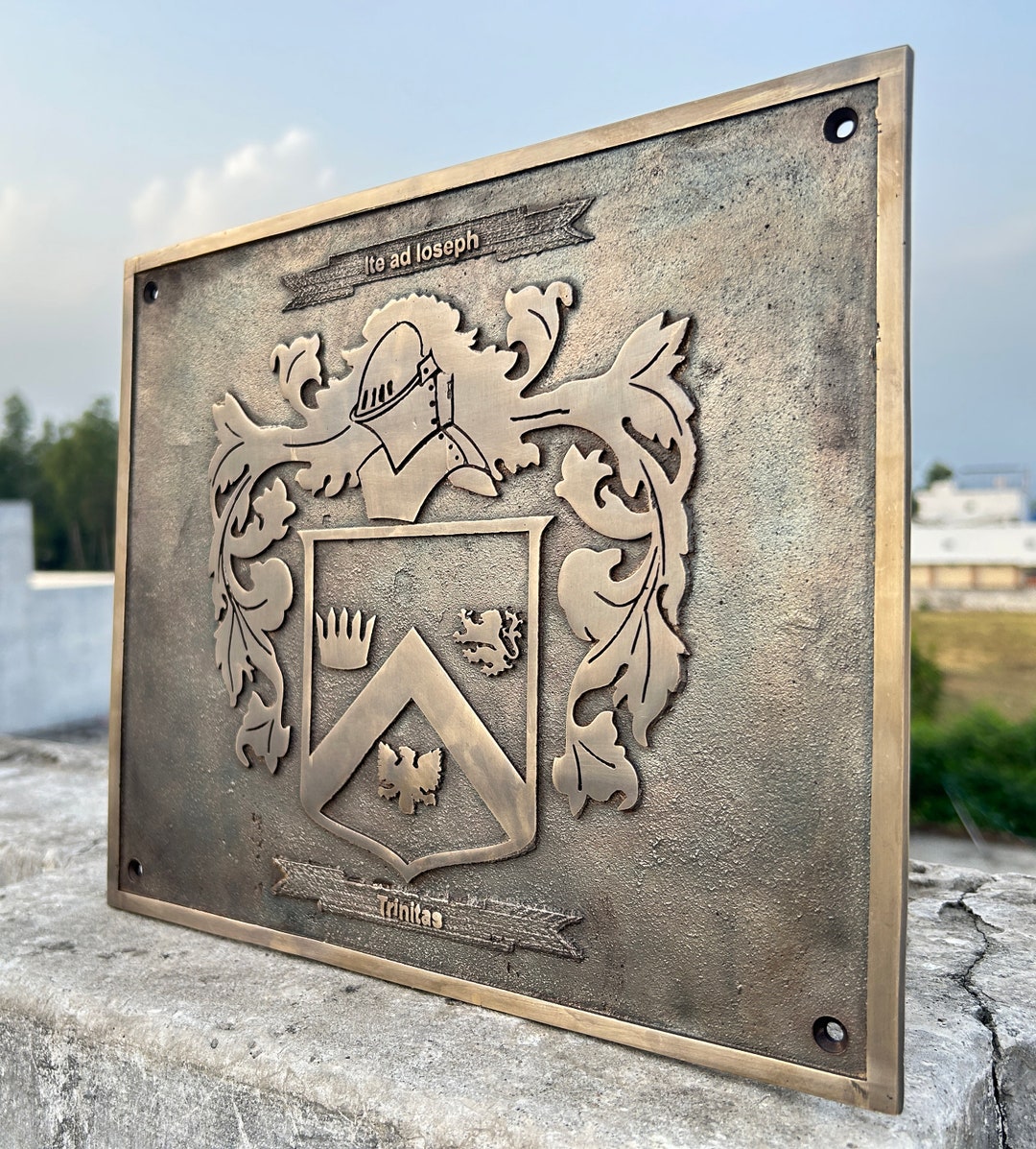 Crest Sign Rectangle Custom Bronze Family Crest Plaques – Personalized Heraldic Wall Decor ...