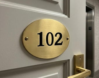 Personalized Brass Oval Door Sign Plaque, Engraved Family Name Plaque, Custom Front Door Wall Sign, Memorial Plaque, Room Number Sign