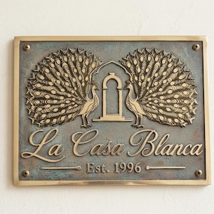 Plaque personnalisée en bronze de l'année d'existence - Enseigne d'entreprise - Enseigne en métal personnalisée pour la maison ou l'entreprise - Plaque d'adresse et plaque