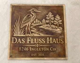 Cast bronze custom address sign plaque - Personalized sign for outdoors - Heavy sign, durable bronze nameplates and signs