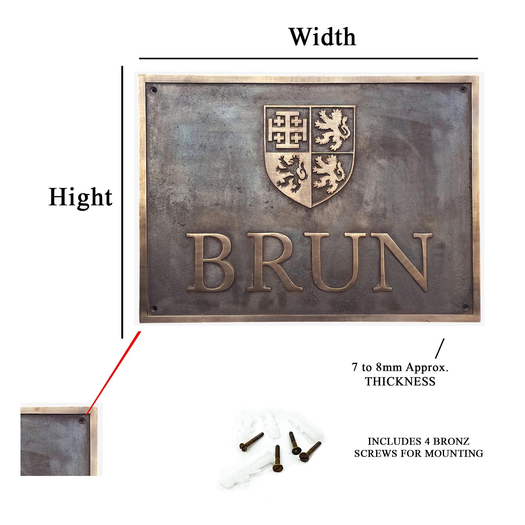 Crest Sign Rectangle Custom Family Crest Plaque – Cast Bronze Crest Sign – Heraldic Crest ...