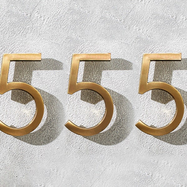 Modern house numbers - Brushed Brass material Letters - Custom size floating numbers - Many colors available