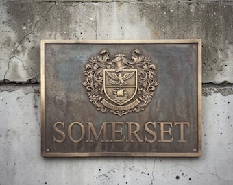 Custom Family Crest Plaque – Cast Bronze Crest Sign – heraldic crest - Metal bronze plaque - Bronze signage and plaques