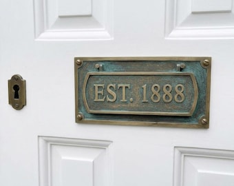 Personalized Bronze Mail Slot – Antique Aged Finish, Custom Engraving Solid Metal  (Outside Hinge) Metal slot