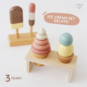 Gelato Flavors Ice Cream Set Kitchen Collections Wooden Stacking Toy for Toddlers