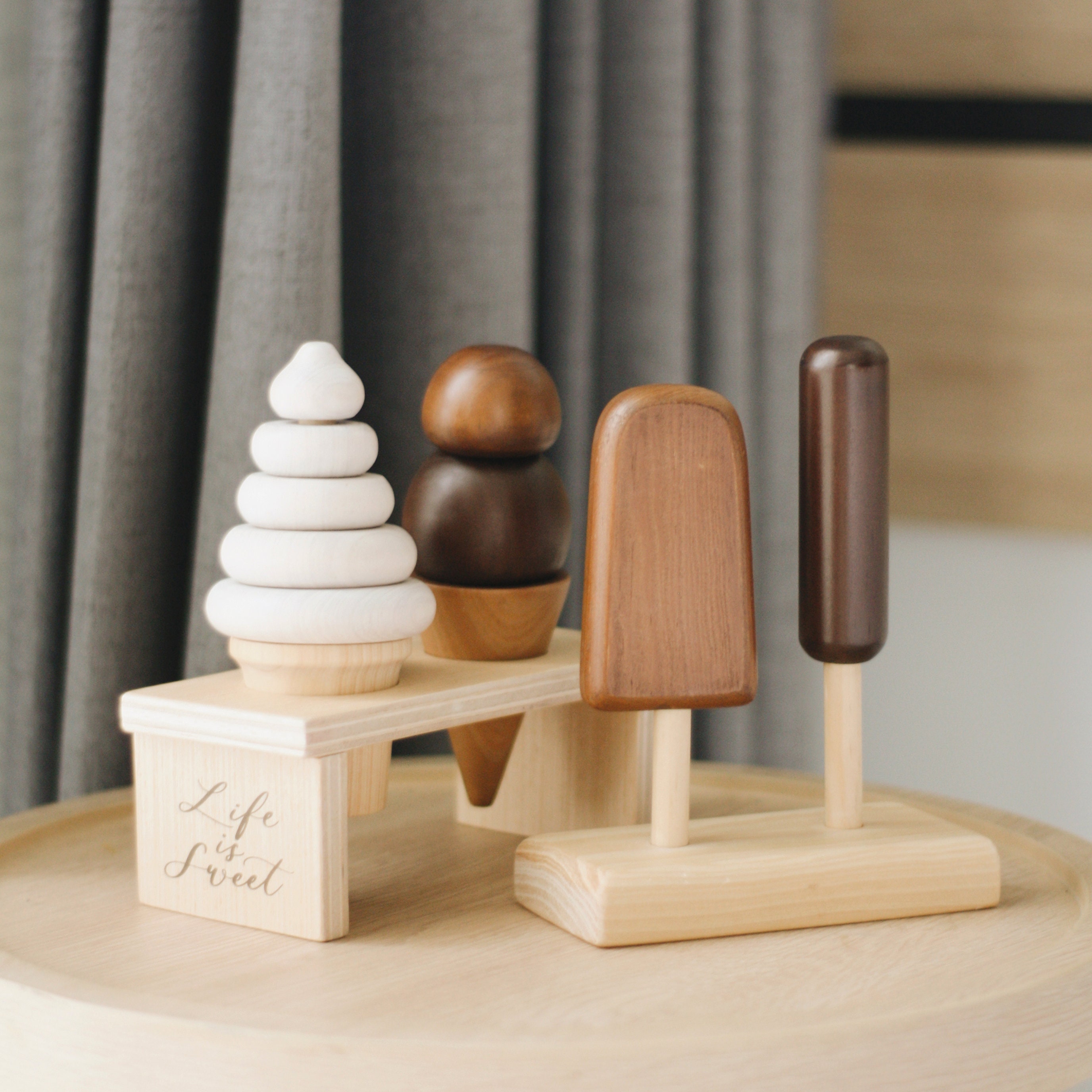 Ice Cream Set Kitchen Collections Wooden Stacking Toy for Toddlers