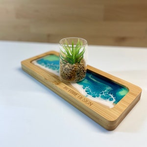 Tray, pocket emptier, small picture. Bamboo and epoxy resin. Sea decoration image 2