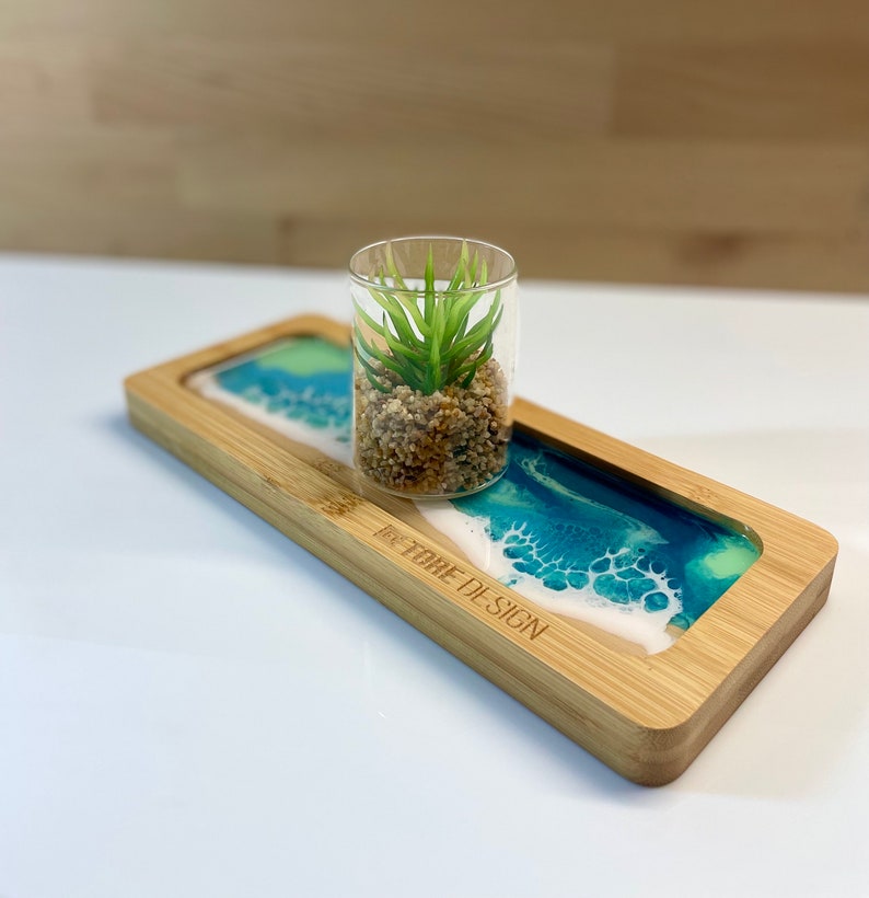 Tray, pocket emptier, small picture. Bamboo and epoxy resin. Sea decoration image 2