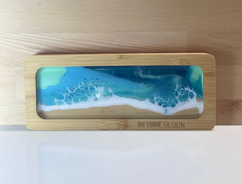 Tray, pocket emptier, small picture. Bamboo and epoxy resin. Sea decoration image 3